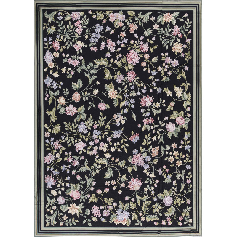 Tapis noir et gris clair de haute qualité noué à la main