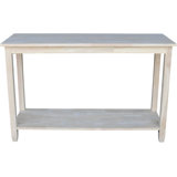 Solid Parawood Console Table With Butcher Block Surface, Unfinished Design For Custom Finishing
