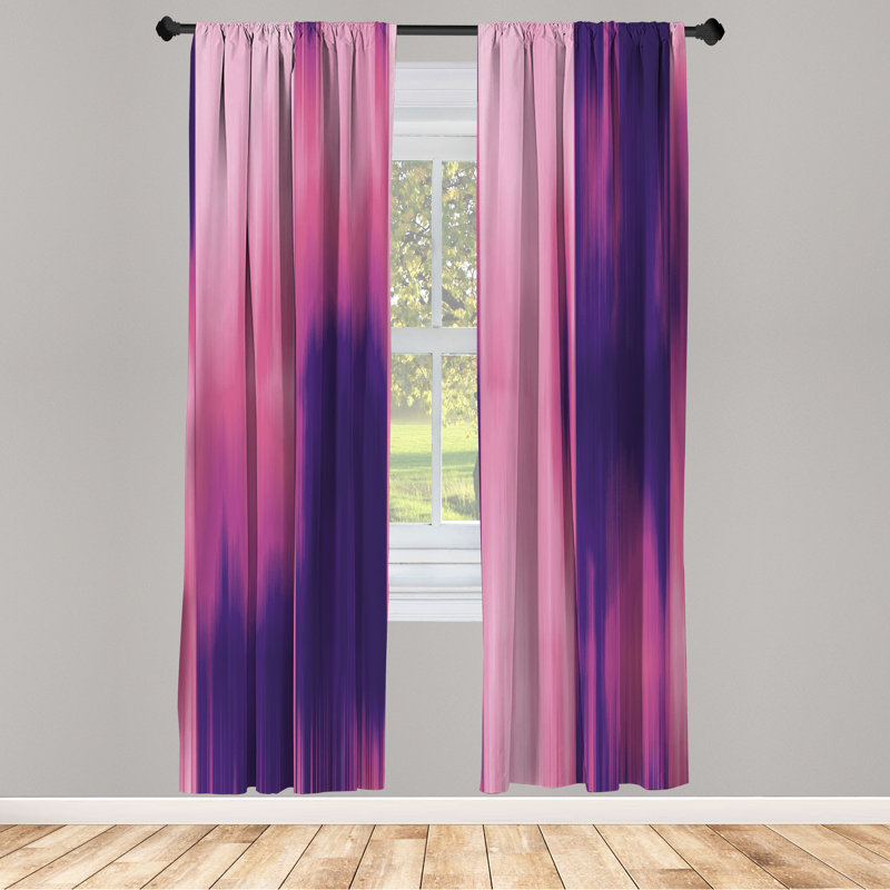Microfiber Floral Semi-Sheer Rod Pocket Curtain Panels, 28" W x 95" L, Purple/Pink