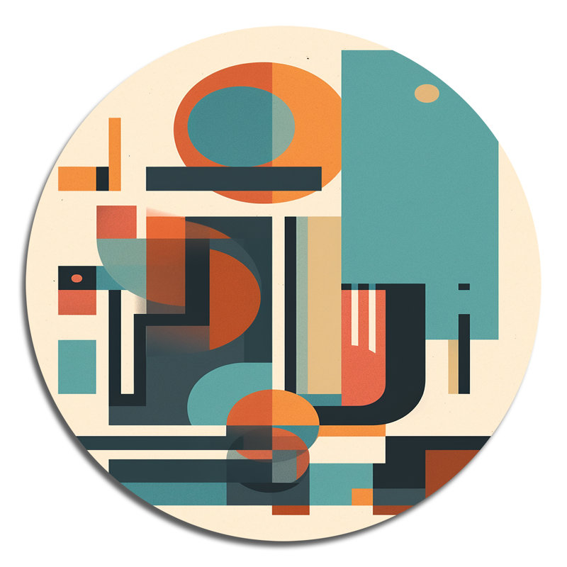«Blue and Orange Minimalistic Symphony III - Abstract Minimalisme», art mural rond sur métal, H 16 po x l 16 po x P 1 po