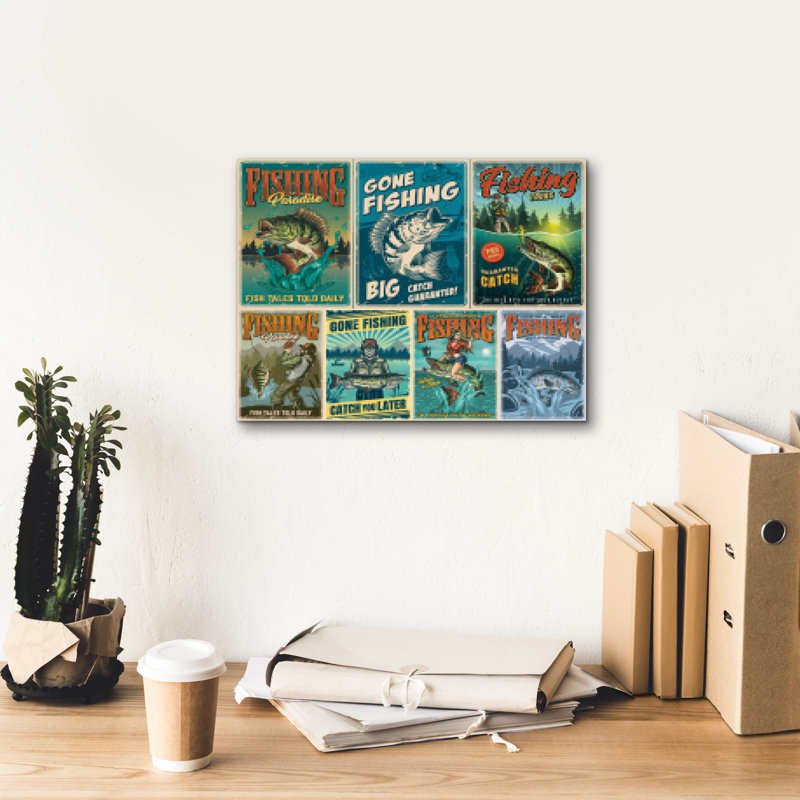 «Vintage Fish Adds» par Epic Portfolio, art mural sur toile, H 12 po x l 16 po x P 0,75 po