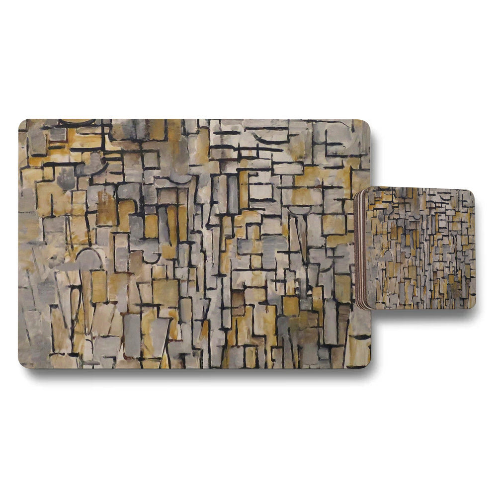 Abstract Stone Pattern Placemats And Coaster Set With Modern Geometric Design
