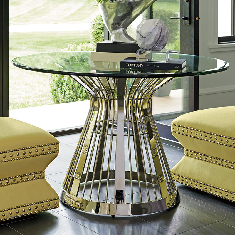 Ariana Riviera Stainless Dining Table with Glass Top, 54" W x 54" L