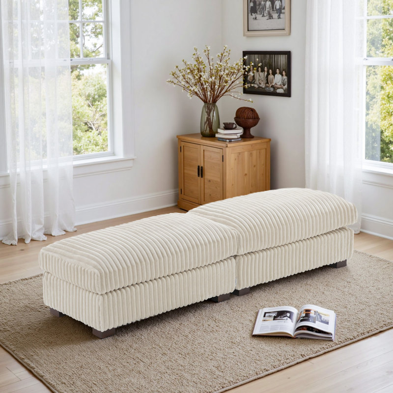 Repose-pieds rembourré rectangulaire en flanelle de fourrure de lapin blanche, Blanc