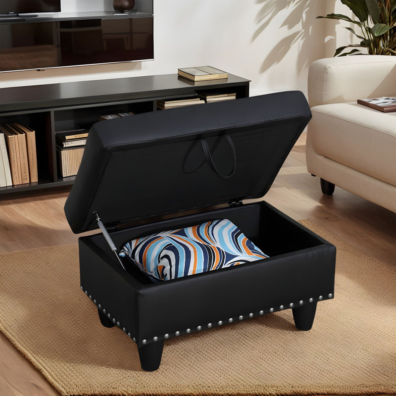 Élégant canapé modulaire pour 4 personnes avec revêtement en cuir respirant et repose-pieds, Noir