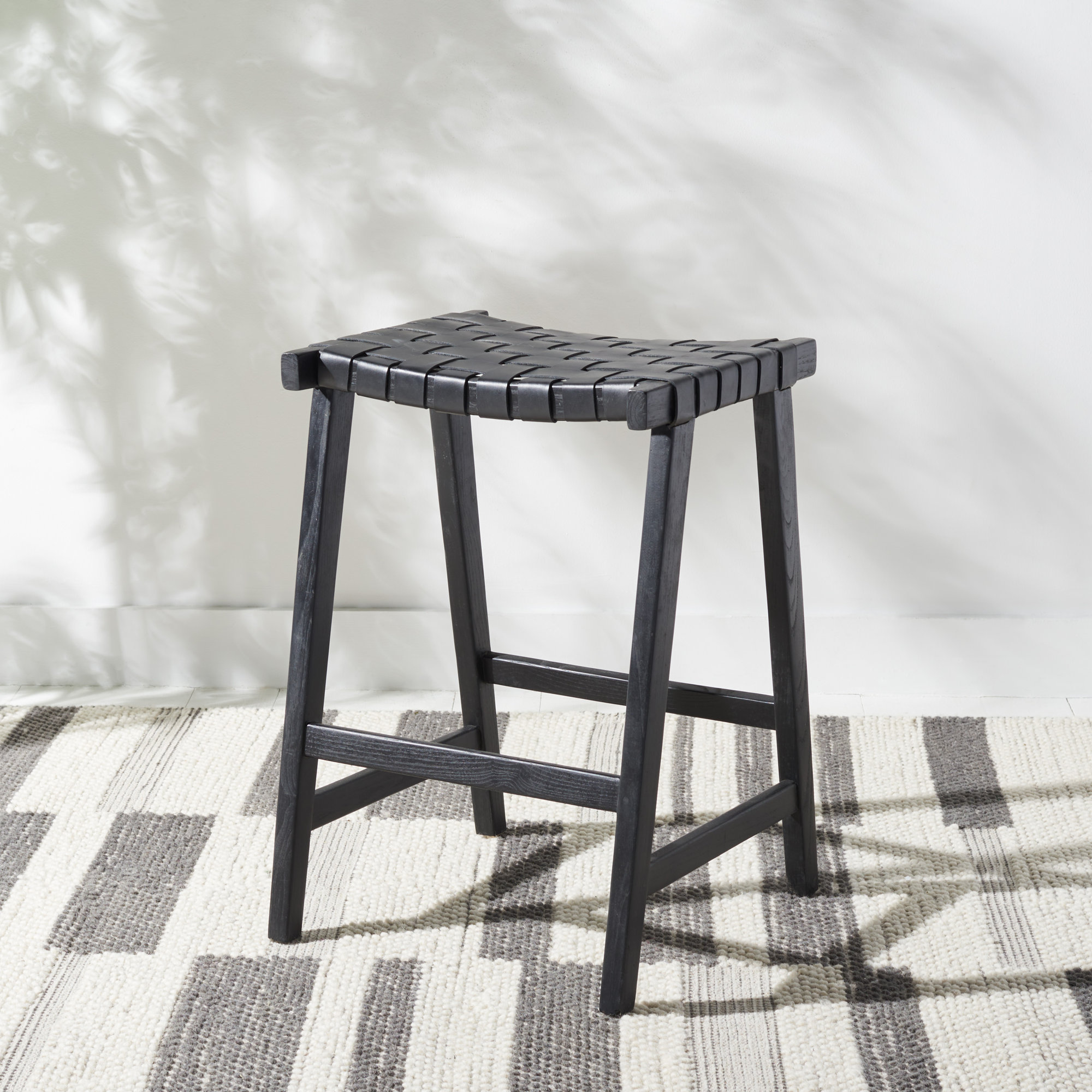 Alston Backless Leather Bar & Counter Stool, Black, Counter Stool (26.77” Seat Height), Black
