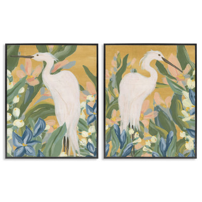 «Great Egret in Blooming Bushes», ensemble de 2 giclées encadrées par June Erica Vess