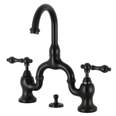 Kingston Brass English Country Two-Handle 3-Hole Deck Mount Bridge Bathroom Faucet with Brass Pop-Up