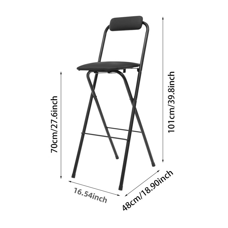 Portable Folding Bar Stool With Backrest Tall Bar Stools (1 Pcs, 27.56Inch), Black
