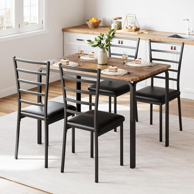 Modern Square Dining Table Set with 4 Chairs, Small Space Kitchen & Dinette Set, Brown