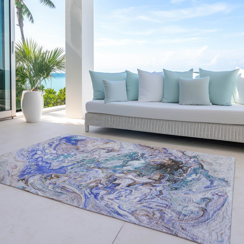 Tapis rectangulaire intérieur / extérieur 8 pi x 10 pi avec envers antidérapant Melania, Rectangle 9 pi x 12 pi