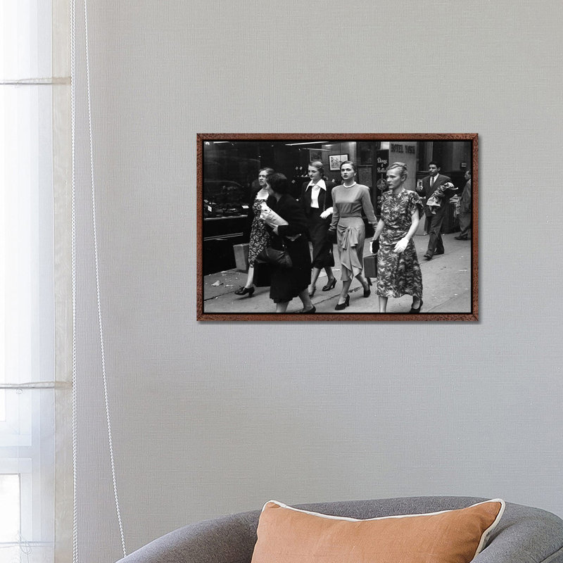 Women On Street (NYC, 1949) by Ruth Orkin - Print on Canvas, Classic Brown Wood Framed, 66.04 cm H x 45.72 cm W