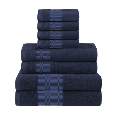 Mikira Larissa Cotton Medium Weight Geometric Border 8 Piece Assorted Towel Set
