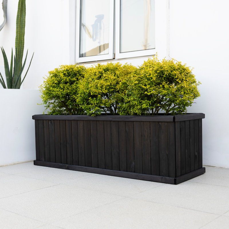 Barros Solid Cedar Rectangular Planter Box with Drainage Holes, Black, 18.75" H x 60" W x 18.75" D