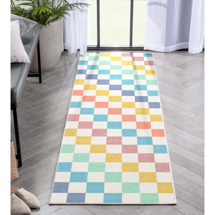 Kehr Square Modern Geometric Multi Blue Flat-Weave Area Rug
