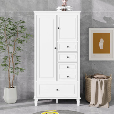 Tall Bathroom Storage Cabinet With 2 Doors And 4 Drawers Of Different Sizes, Freestanding Storage Cabinet With Adjustable Shelves For Bathroom, Kitchen