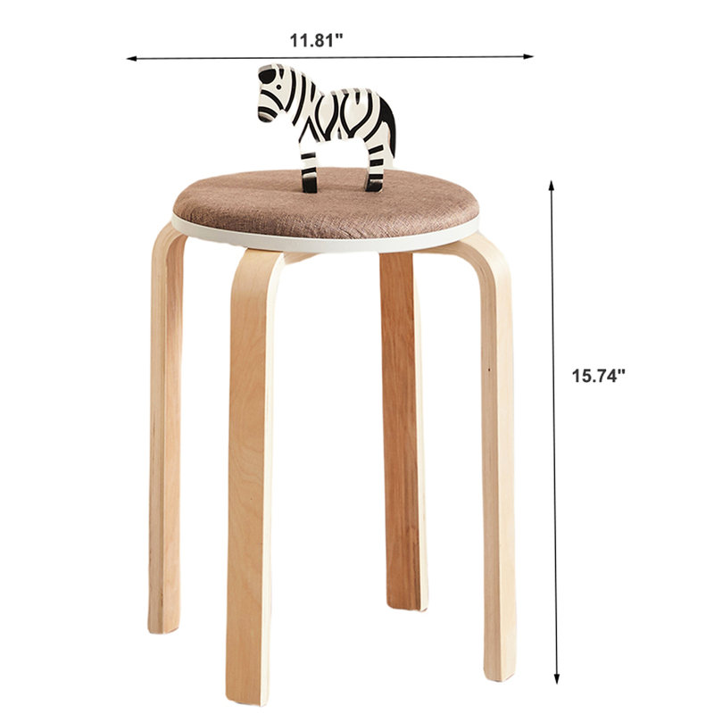 Café - Tonifié de 4 tabourets ronds empilables sans dossier en bois massif, convenant à la salle à manger, à la cuisine et aux espaces éducatifs, avec pieds stables et coins arrondis en bois de bouleau coloré
