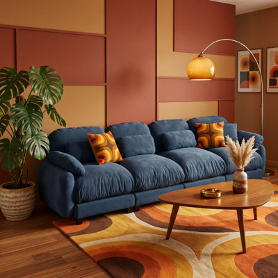 4-Seater Oversized Chenille Sofa, Extra-Deep Cloud-Inspired Lounge Couch with Wide Seats, Blue