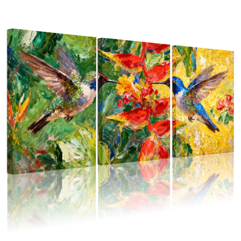 «Birds Hummingbird», ensemble de 3 impressions sur toile, H 30 po x l 60 po