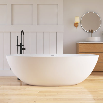 Baignoire autoportante 71 po en pierre de résine à surface solide, baignoire autoportante de style contemporain avec drain escamotable et trop-plein 71 po
