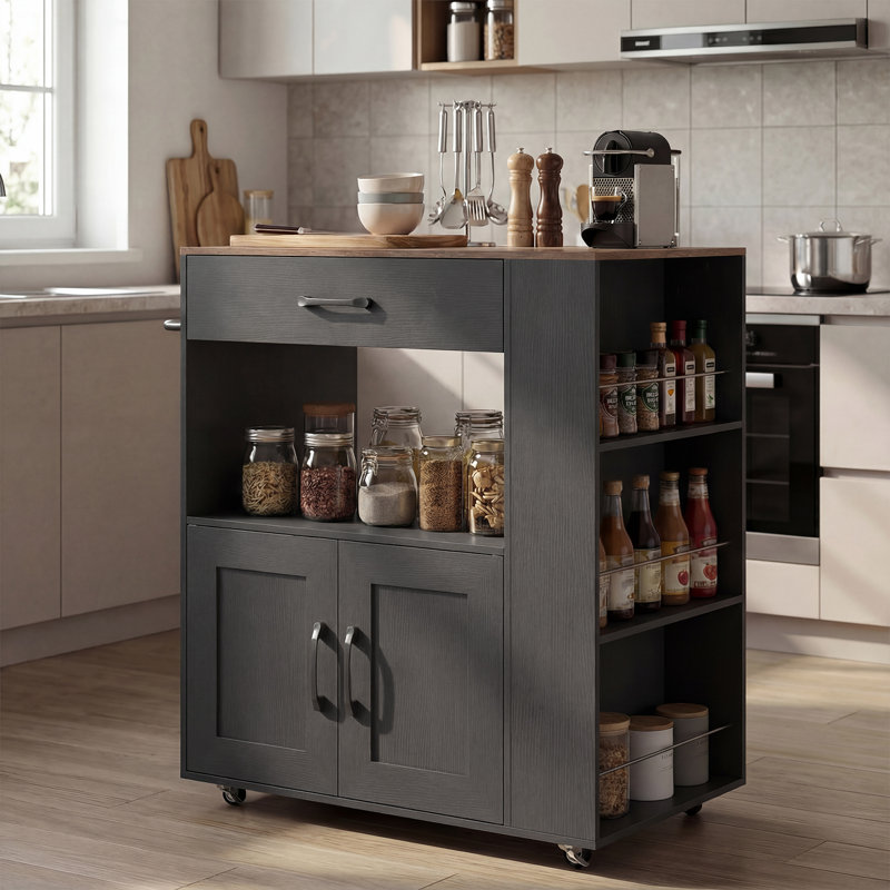 Wood Kitchen Cart, Black