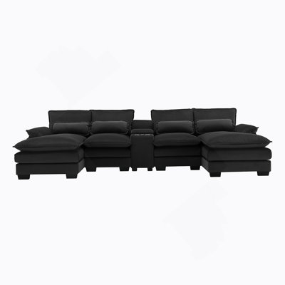 123*55" Modern U-Shaped Sofa With Console,Cupholders