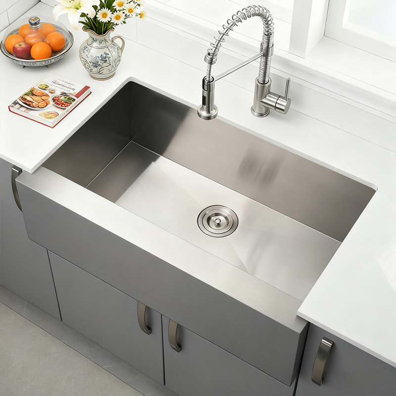 QIKALONG 32"W x 20"L Farmhouse 18 Gauge Stainless Steel Single Bowl Kitchen Sink