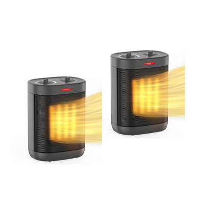 Chaufferettes pour utilisation intérieure, radiateur portatif en céramique PTC 1500W / 900W, petit radiateur avec thermostat, trois modes, protection contre la surchauffe et le basculement pour la maison grise, ensemble de 2
