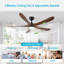 Ventilateur de plafond d'intérieur / extérieur à 5 pales en bois massif 62 pouces avec télécommande et moteur à courant continu DC