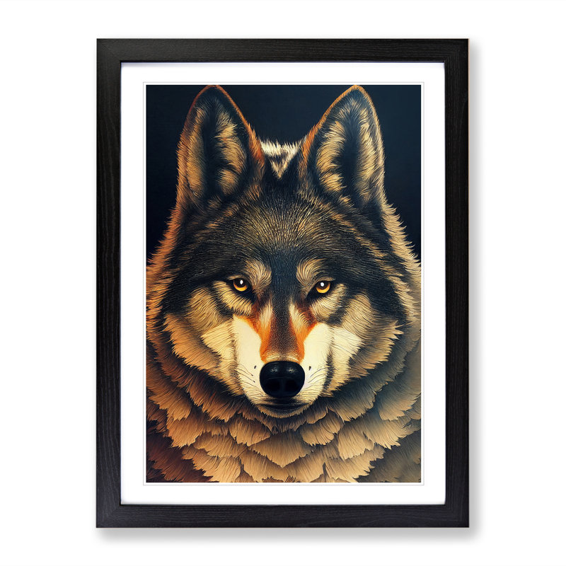 Watchful Wolf No.1 - Single Picture Frame Print, Black Framed, 64cm H x 46cm W x 2cm D