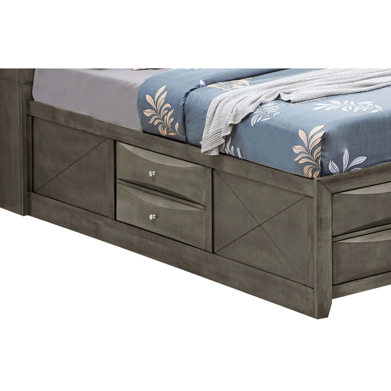 Lit contemporain élégant avec rangement, Gris, Grand