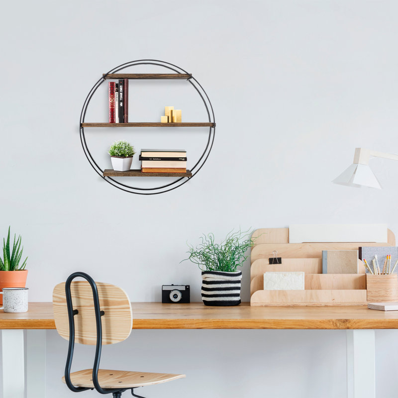 Ensemble de 3 tablettes murales Modern Modern - finition noire et noyer, 23,6 po x 5,5 po (2 pièces) et 23,6 po x 5,5 po (1 pièce) | 100% bois d'épinette (0,6 po d'épaisseur) et 100% structure en métal (0,2 po d'épaisseur) | Solution de rangement élégante pour la maison et le bureau