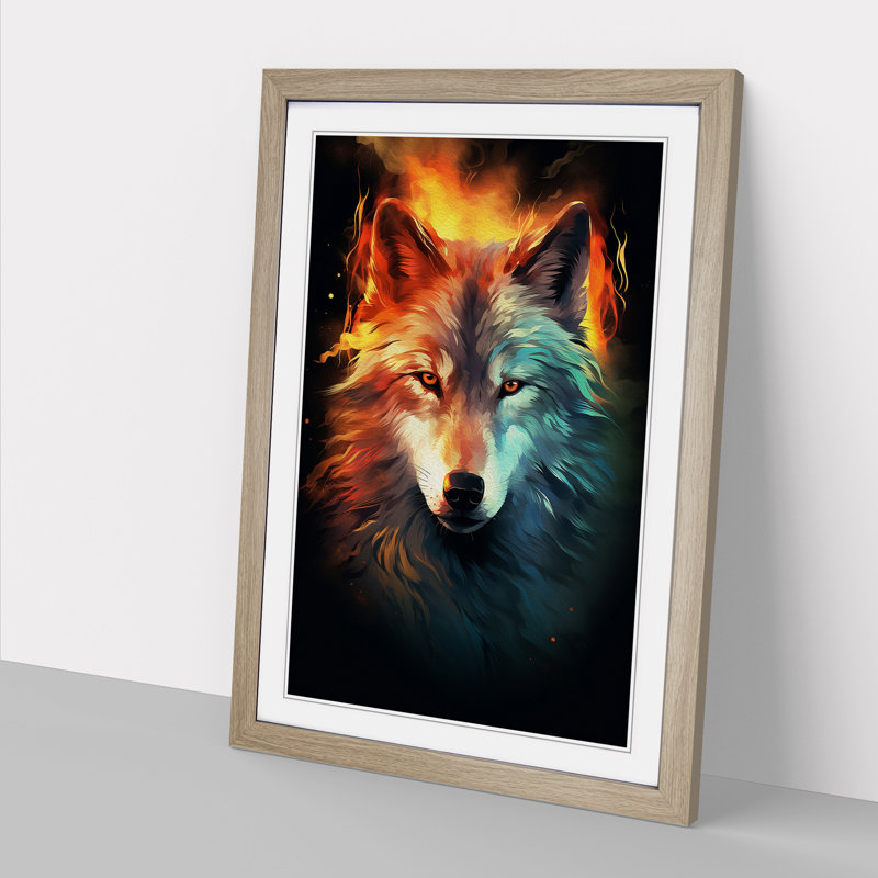 XYZ-FRM-V1223-1691 Wolf Digital No.2 - Single Picture Frame Print on Wood, 34cm H x 25cm W x 2cm D, Oak