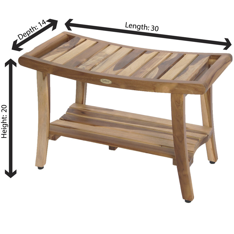 Banc de douche rectangulaire en bois massif avec tablette Ripley EcoDecors, Naturel, H 19,5 po x l 30 po x P 14 po