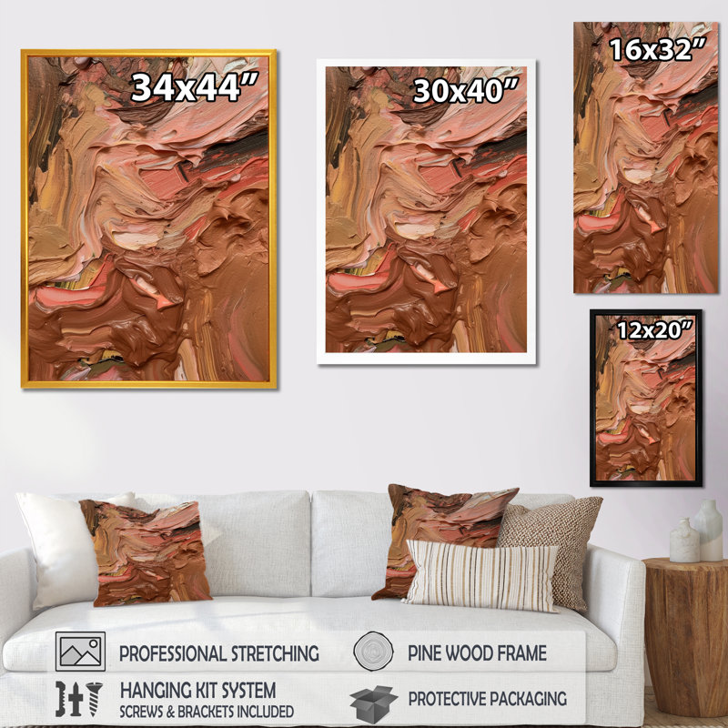 «Chocolate Bliss», peinture abstraite I - reproduction sur toile, H 20 po x l 12 po x P 1 po, Cadre simple argenté