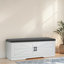Farmhouse 2-tier Storage Bench With Cushion, Barn Door Entryway Bench With Adjustable Shelves, White