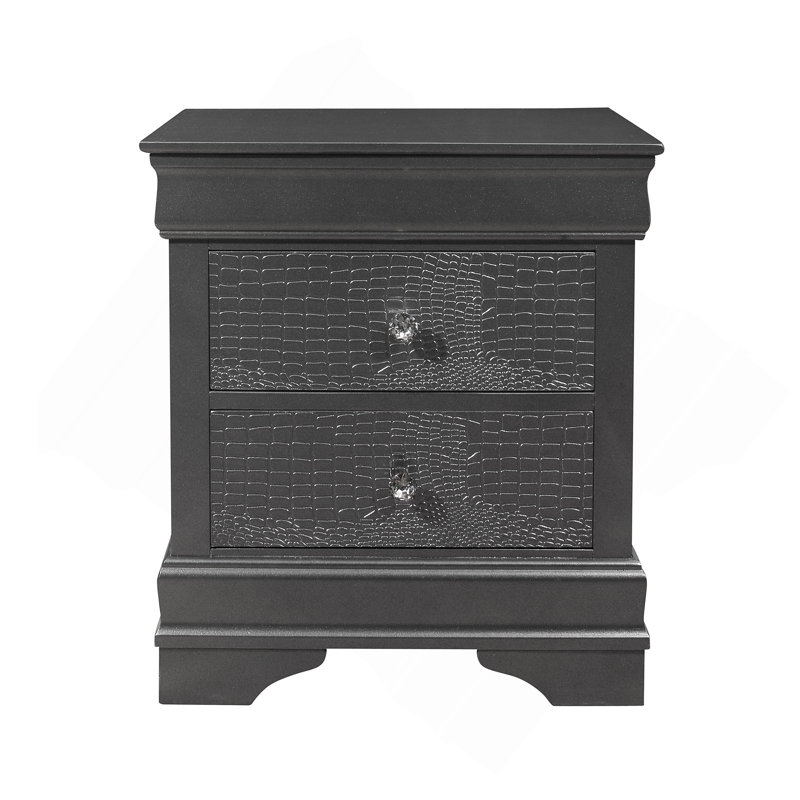 SHAKER CROCODILE METALLIC GREY NIGHTSTAND, Metallic Gray