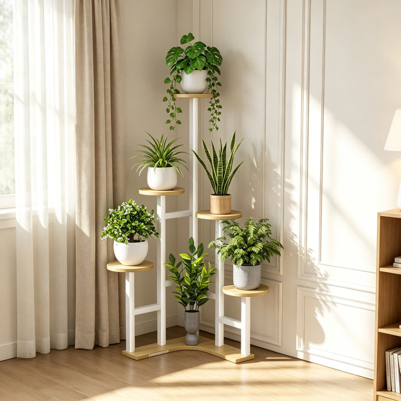 Support de coin pour plantes d'intérieur, idéal pour plusieurs plantes, avec structure métallique robuste. Étagère en L peu encombrante pour salon, balcon, terrasse et jardin.