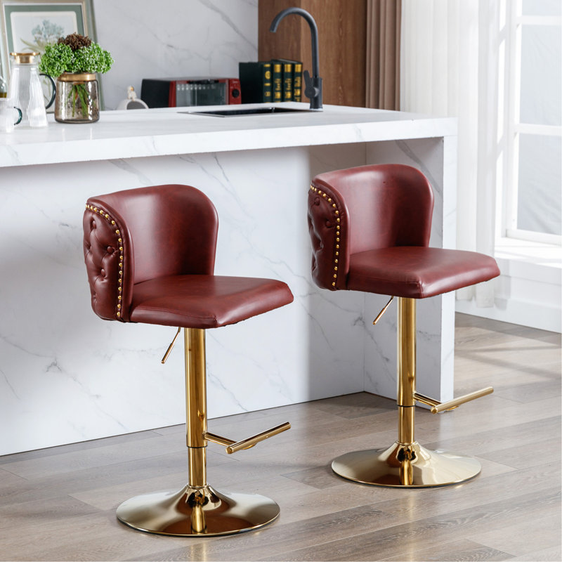 Tabourets de bar pivotants à hauteur de siège réglable, tabourets de bar rembourrés en polyuréthane moderne avec dossier complet capitonné, pour pub et îlot de cuisine (rouge vin, bourgogne, ensemble de 2)
