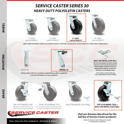 4 Piece Stainless Steel Polyolefin Caster Set