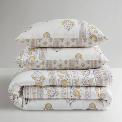 -Piece King Cal King Bedding Sets, Cotton Blend Blush Gold Floral Reversible