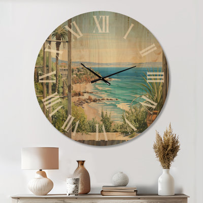 Beach Coastal Wall Clock – Seaside Tropical View I, Printed on Wood