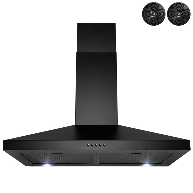 30 in. 217 CFM Convertible Painted Wall Mount Range Hood with LED and Carbon Filters, Black