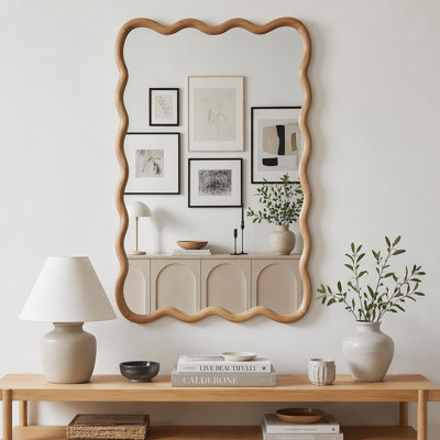 Miroir décoratif rectangulaire en bois massif ondulé pour chambre à coucher, salle de bain, salon, vestibule