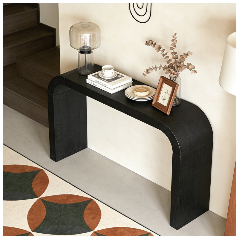 52" Wood Console Table with Curved Edge, Black