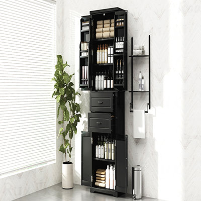 Armoire de rangement avec espace de rangement multifonctionnel, portes avec tablettes de rangement, 2 tiroirs, tablette réglable, noir