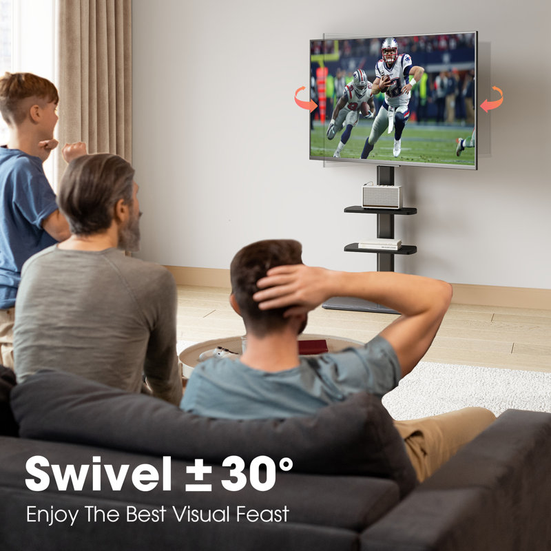 Modern Floor Tv Stand For 32'' To 70'' Tvs With Two Shelves, Black