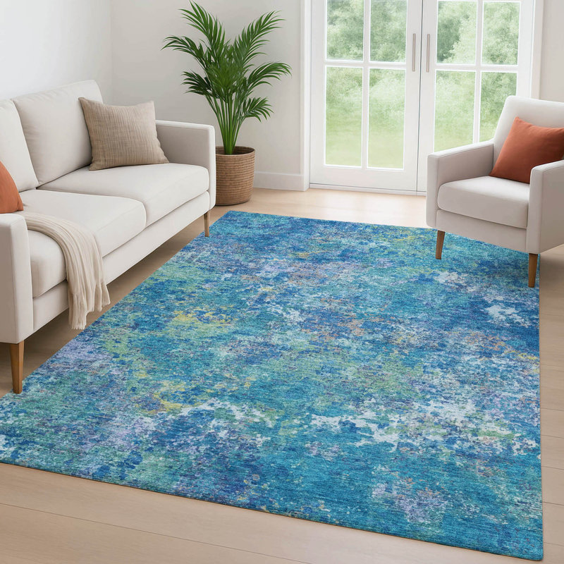 Premium Machine Washable Mayfield abstract Rug, Blue, 2'6" x 3'10"