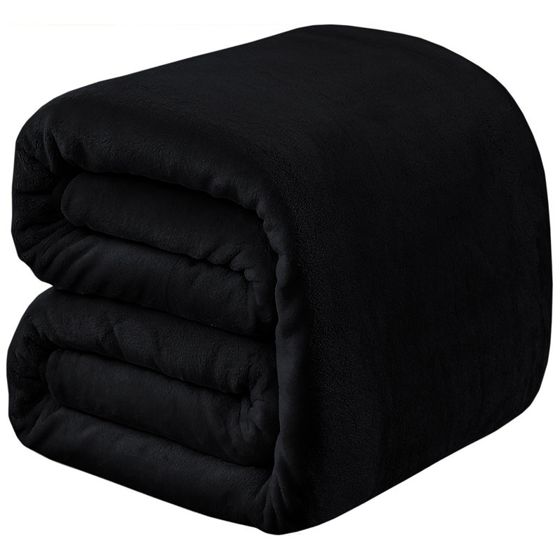 Soft & Cozy Faux Fur Reversible Fleece Throw Blanket , Black, Super King
