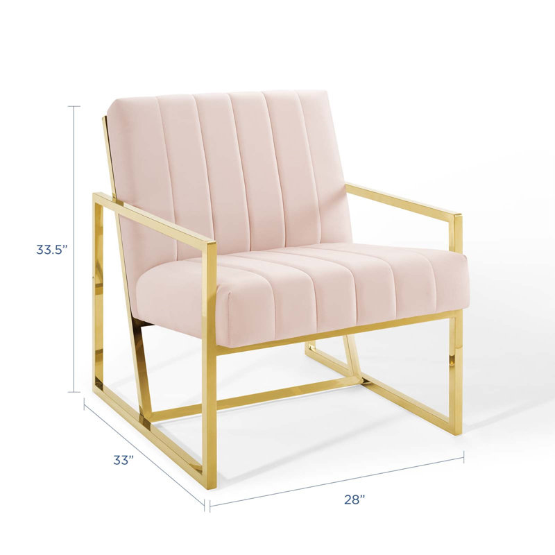 Elegant Geometric Pink Velvet Accent Chair with Gold Metal Frame